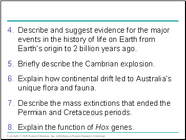 Describe and suggest evidence for the major events in the history of life on Earth from Earths origin to 2 billion years ago.