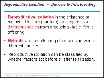 Reproductive Isolation = Barriers to Interbreeding