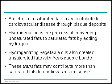 A diet rich in saturated fats may contribute to cardiovascular disease through plaque deposits