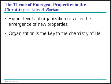 The Theme of Emergent Properties in the Chemistry of Life: A Review