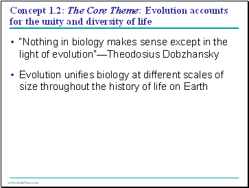 Concept 1.2: The Core Theme: Evolution accounts for the unity and diversity of life