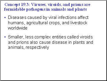 Concept 19.3: Viruses, viroids, and prions are formidable pathogens in animals and plants