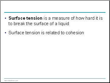 Surface tension is a measure of how hard it is to break the surface of a liquid