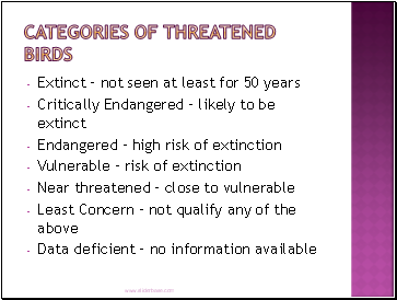 Categories of threatened birds
