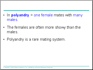 In polyandry = one female mates with many males.