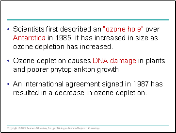 Scientists first described an ozone hole over Antarctica in 1985; it has increased in size as ozone depletion has increased.