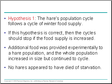 Hypothesis 1: The hares population cycle follows a cycle of winter food supply.