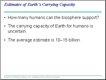 Estimates of Earths Carrying Capacity
