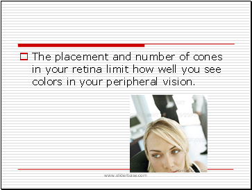 The placement and number of cones in your retina limit how well you see colors in your peripheral vision.