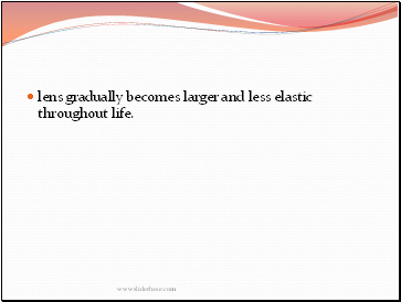 lens gradually becomes larger and less elastic throughout life.