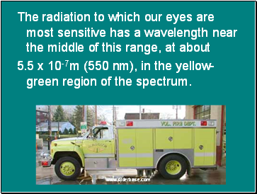 The radiation to which our eyes are most sensitive has a wavelength near the middle of this range, at about