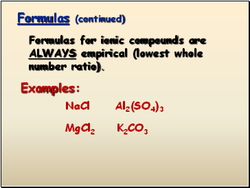 Formulas (continued)