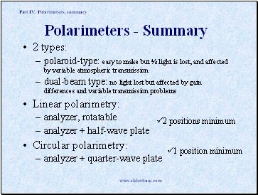 Polarimeters - Summary