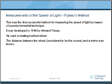 Measurements of the Speed of Light – Fizeau’s Method