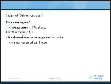 Index of Refraction, cont.