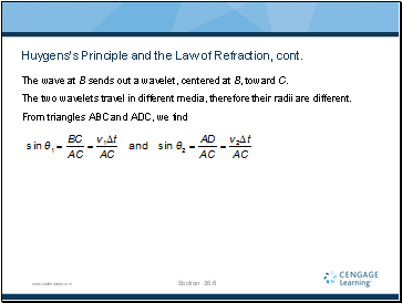 Huygenss Principle and the Law of Refraction, cont.