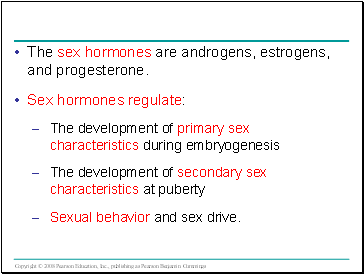 The sex hormones are androgens, estrogens, and progesterone.