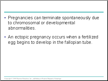 Pregnancies can terminate spontaneously due to chromosomal or developmental abnormalities.