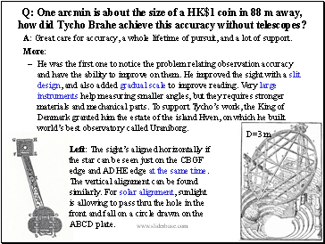 One arcmin is about the size of a HK$1 coin in 88 m away, how did Tycho Brahe achieve this accuracy without telescopes?