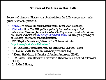 Sources of Pictures in this Talk