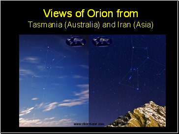 Views of Orion from Tasmania (Australia) and Iran (Asia)