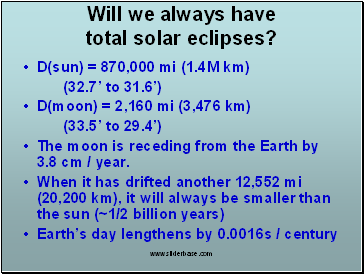 Will we always have total solar eclipses?