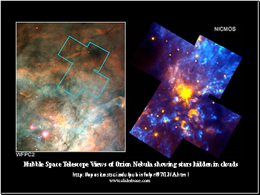 Hubble Space Telescope Views of Orion Nebula showing stars hidden in clouds