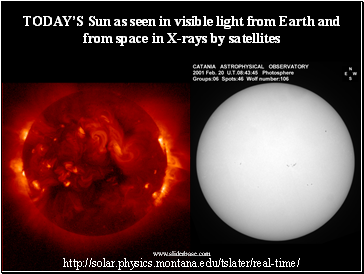 TODAY’S Sun as seen in visible light from Earth and from space in X-rays by satellites