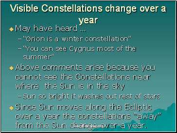 Visible Constellations change over a year