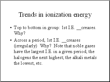 Trends in ionization energy