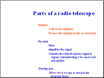 Parts of a radio telescope