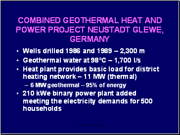 COMBINED GEOTHERMAL HEAT AND POWER PROJECT NEUSTADT GLEWE, GERMANY
