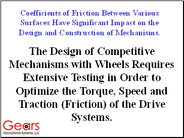 Coefficients of Friction Between Various Surfaces Have Significant Impact on the Design and Construction of Mechanisms.