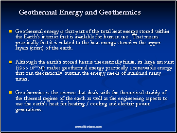 Geothermal Energy and Geothermics