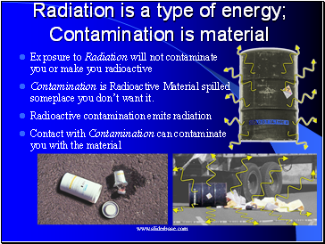 Radiation is a type of energy; Contamination is material