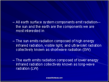 All earth surface system components emit radiation---the sun and the earth are the components we are most interested in
