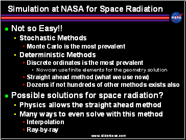 Simulation at NASA for Space Radiation