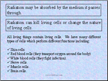 Radiation may be absorbed by the medium it passes through.