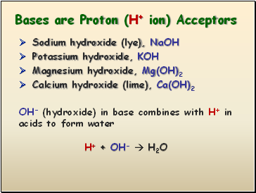 Bases are Proton (H+ ion) Acceptors