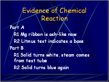 Evidence of Chemical Reaction