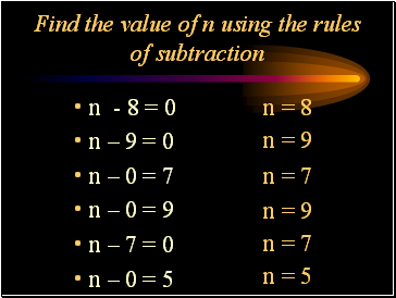 Find the value of n using the rules of subtraction