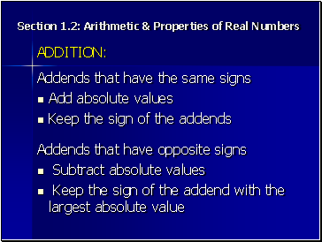 Section 1.2: Arithetic & Properties of Real Numbers