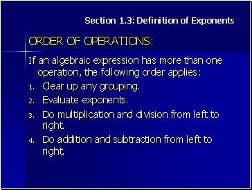 Section 1.3: Definition of Exponents