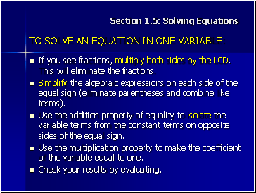 Section 1.5: Solving Equations