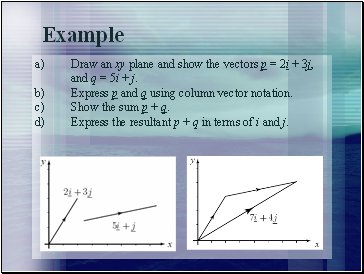 a) Draw an xy plane and show the vectors p = 2i + 3j, and q = 5i + j.