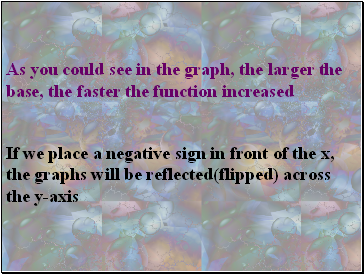 As you could see in the graph, the larger the base, the faster the function increased