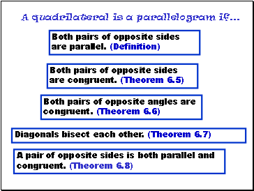 A quadrilateral is a parallelogram if .