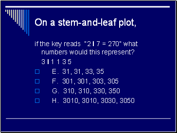 On a stem-and-leaf plot,