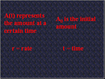 A(t) represents the amount at a certain time