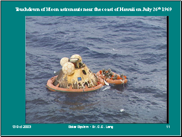 Touchdown of Moon astronauts near the coast of Hawaii on July 26th 1969
